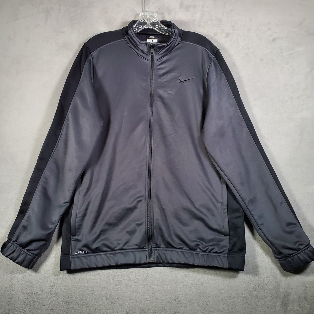 Nike Jacket Mens L Black Dri Fit Full Zip Logo Athletic Track Warm Up Basketball